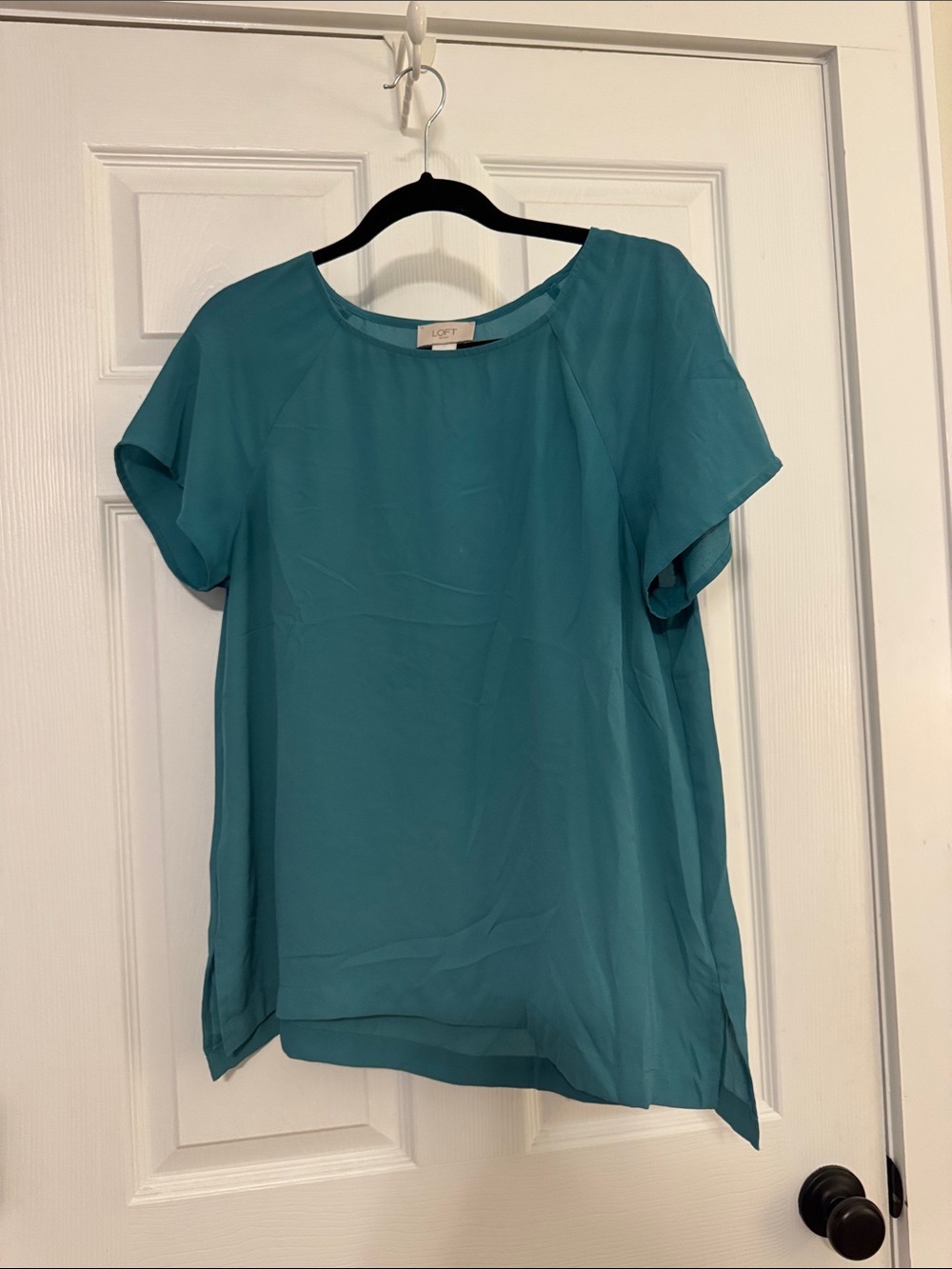 LOFT Teal Short Sleeve Round Neck Blouse